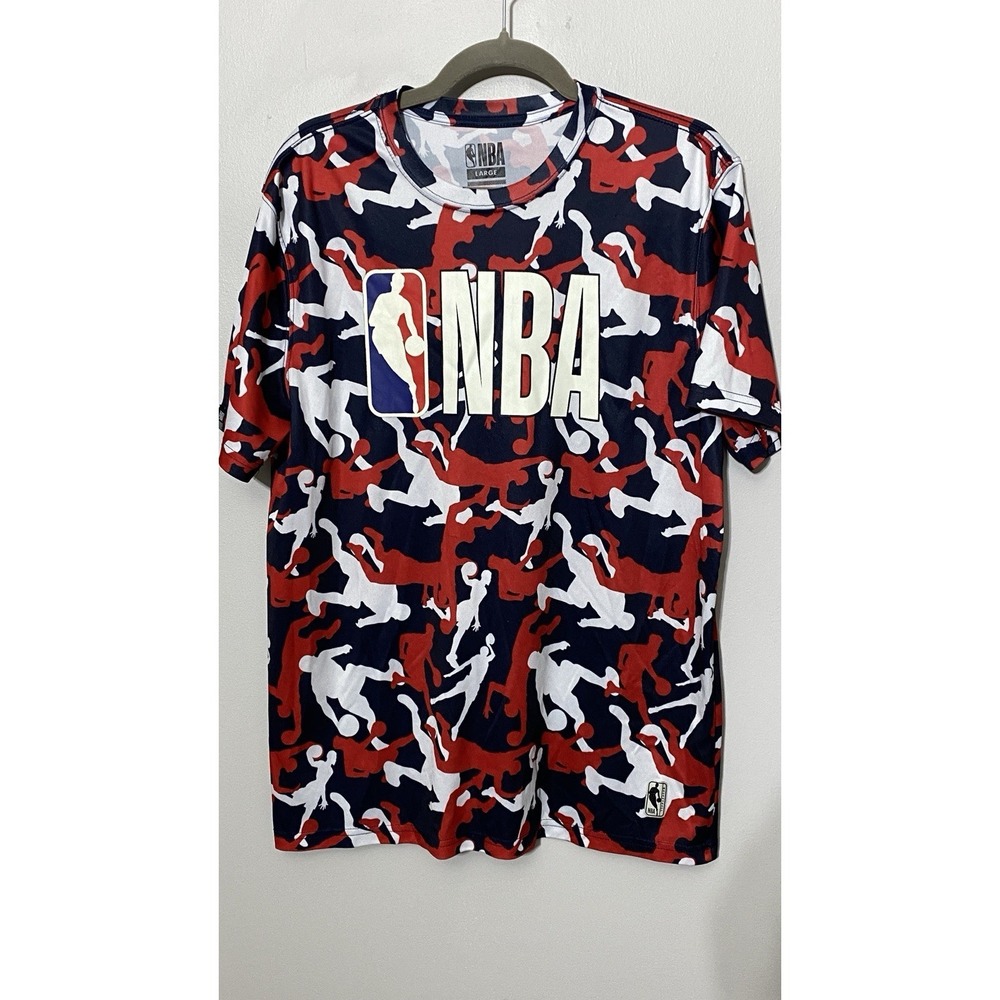 NBA Shirt Men's Large Basketball Red, White & Blue "Camo" -  Logo Graphic Top